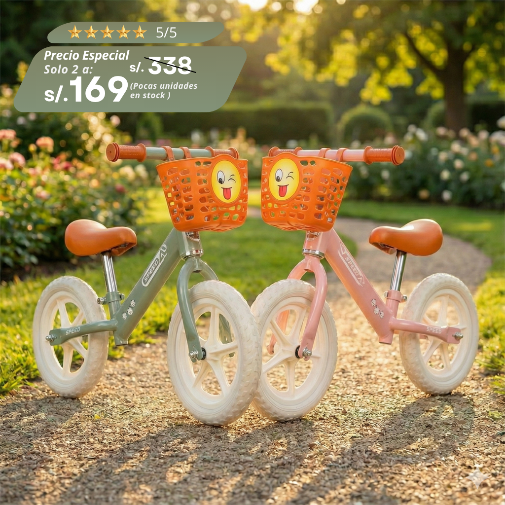 Bicicleta equilibrio sin pedales con canastilla