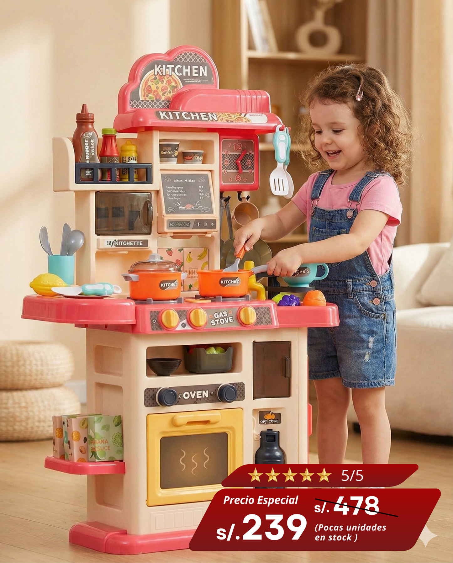 Mega Cocina Infantil Deluxe 85 Piezas – Juguete Interactivo con Luces y Sonidos