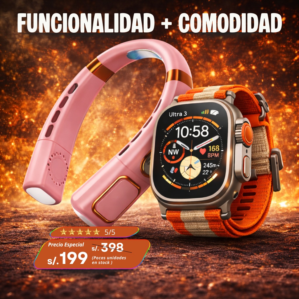 Dúo Smartwatch Ultra X3 + Ventilador LED