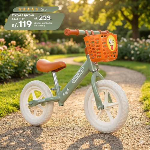 Bicicleta equilibrio sin pedales con canastilla