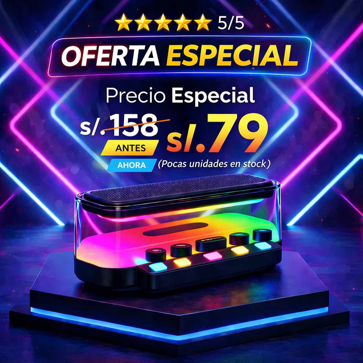Parlante Bluetooth RGB CrystalSound Portátil