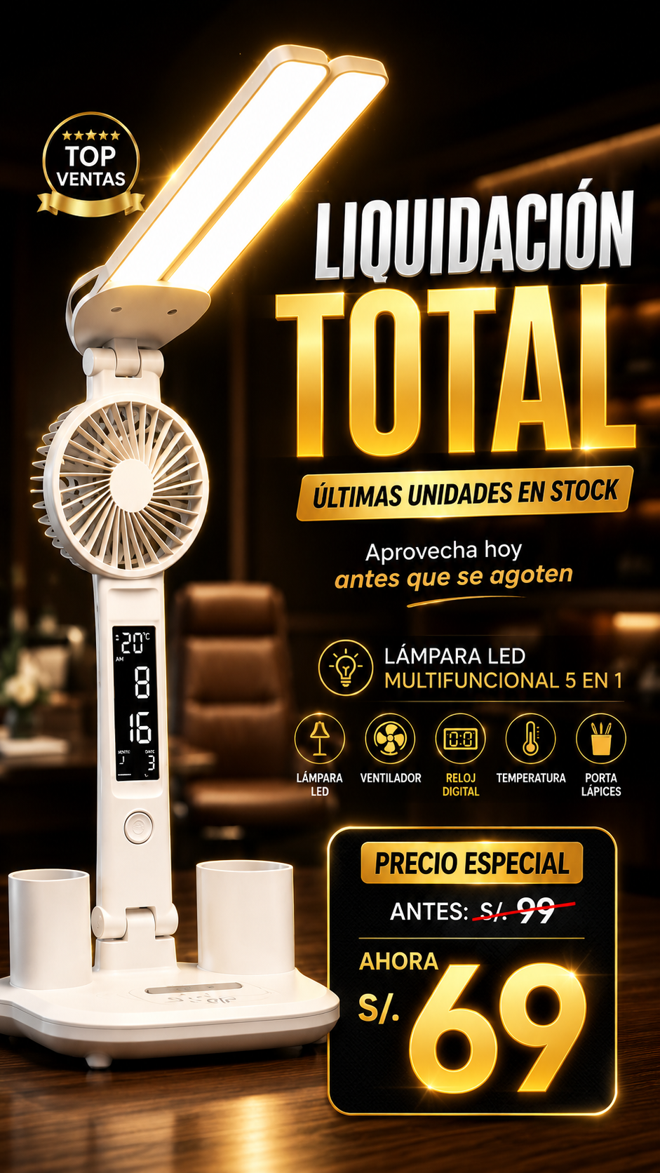 Lámpara LED FlexiGlow™ 5 en 1 – Inalámbrica y Multifuncional